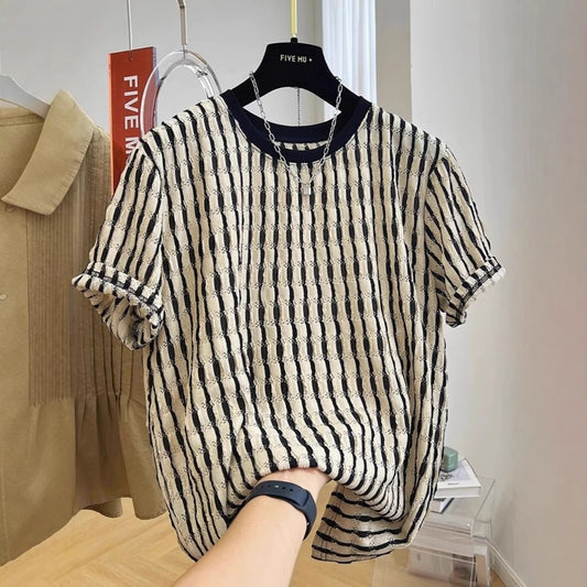 Men's Casual Loose Textile Short Sleeve Stripes
