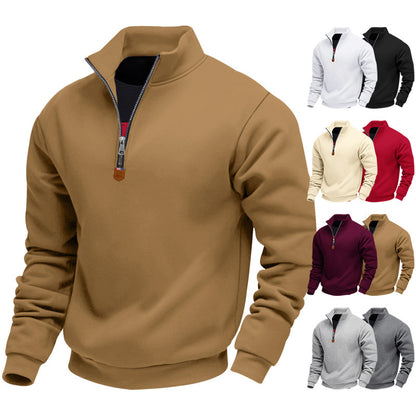 Men's Stand Collar Long Sleeve Half-zip Sport Casual Sweatshirt