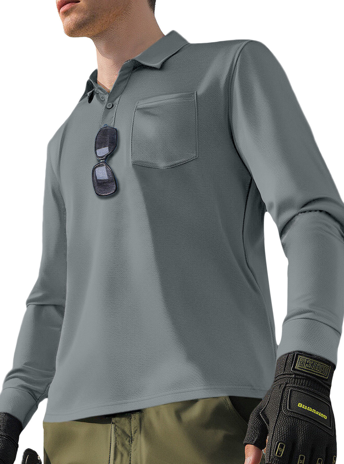 Solid Color Quick-Dry Polo Neck Long Sleeve Men's