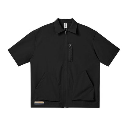 Men's And Women's Retro Solid Color Three-dimensional Pocket Solid Color Short Sleeve