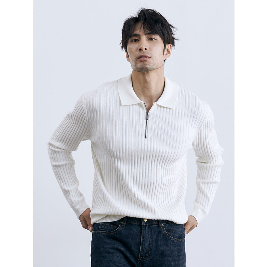 Men's Half-zip Long Sleeve Sweater With Lapel