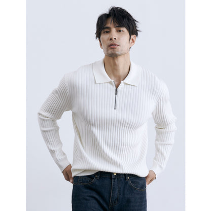 Men's Half-zip Long Sleeve Sweater With Lapel