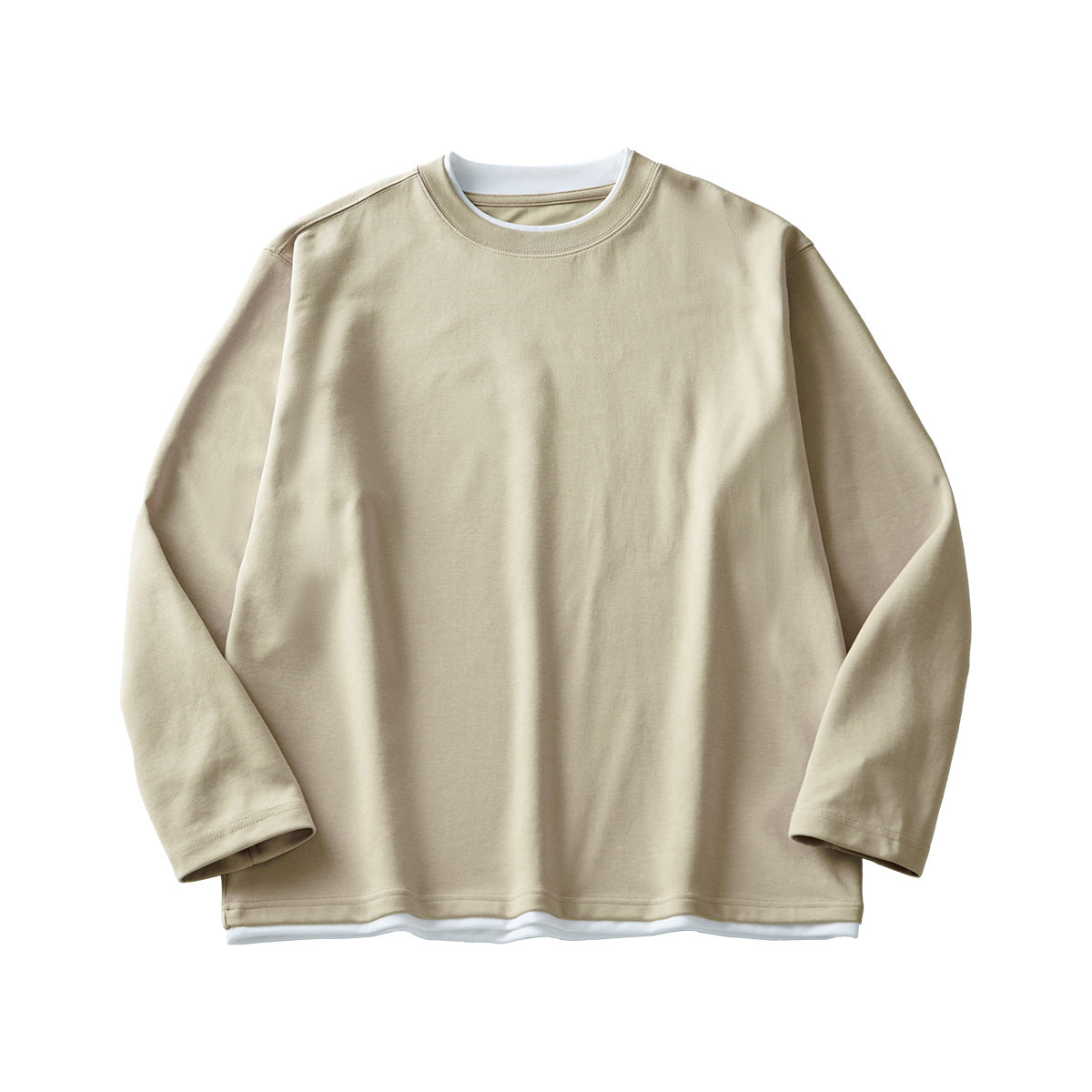 Men's Long-sleeved T-shirt Loose Round Neck Contrast Color Top