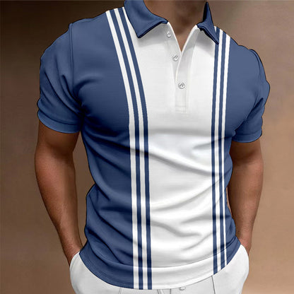 Casual 3 Button Printing Lapel Casual Men's T-shirt