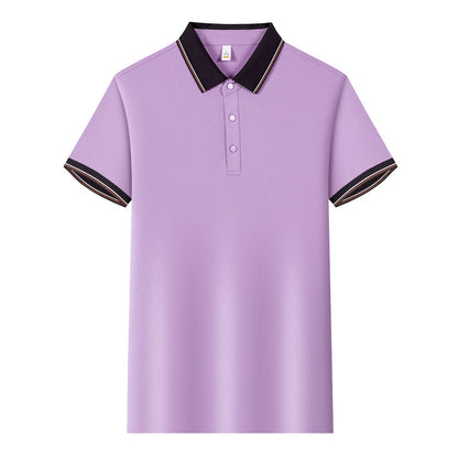 Color Stitching Turnover Neck Short-sleeved Shirt Workwear