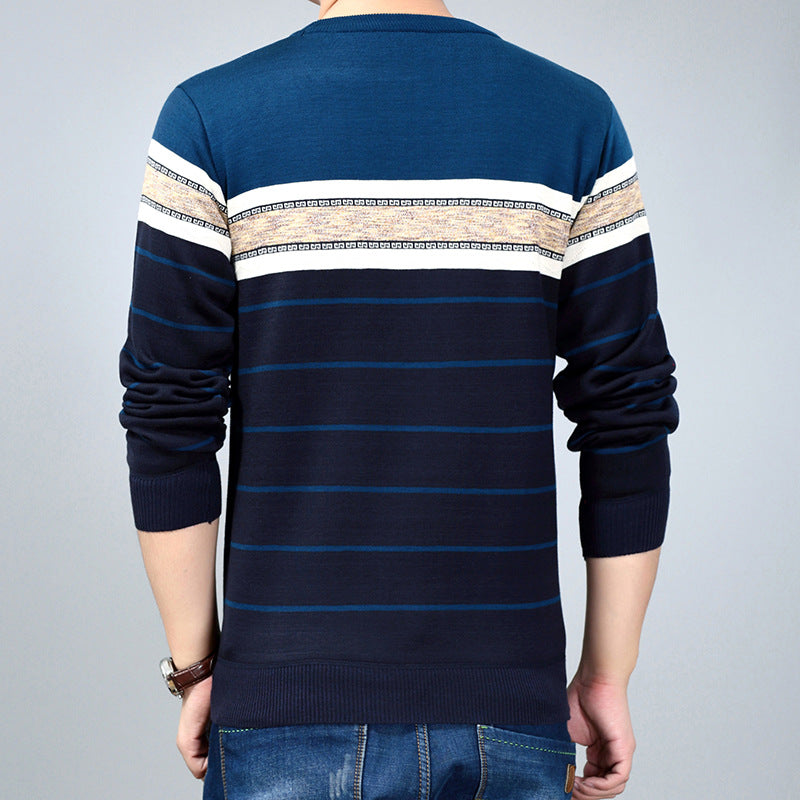 Round neck striped long sleeve sweater