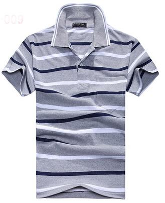 Collar Striped Short Sleeved T-shirt Men's Real Pocket