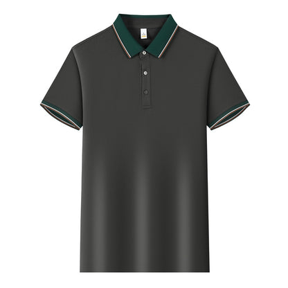 Color Stitching Turnover Neck Short-sleeved Shirt Workwear