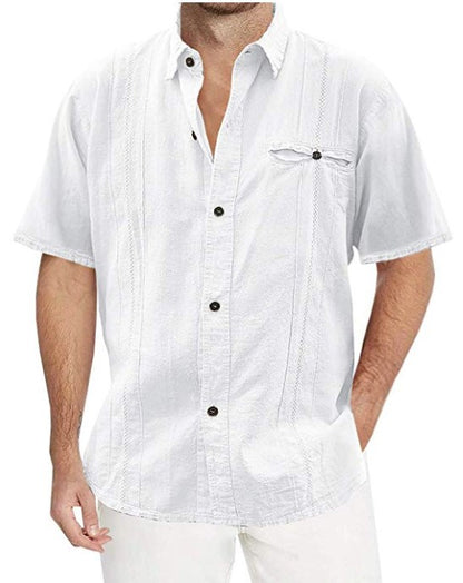 Men's Solid Color Short-sleeved Linen Cardigan
