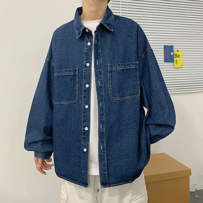 Blue Mens Relaxed Fit Denim Shirt