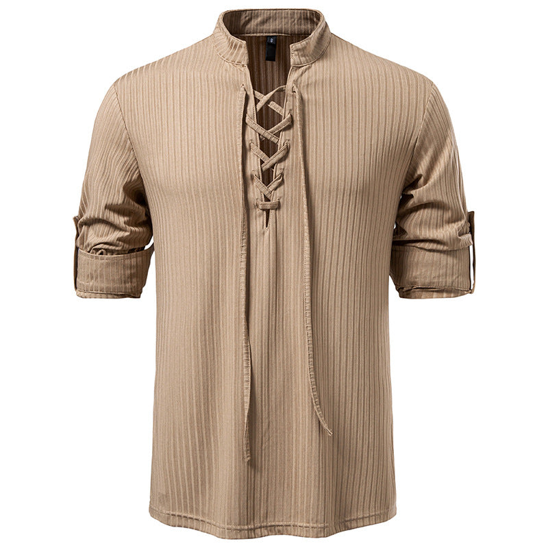 Men's Casual Long Sleeve Drawstring Design T-shirt