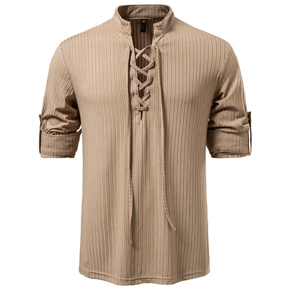 Men's Casual Long Sleeve Drawstring Design T-shirt