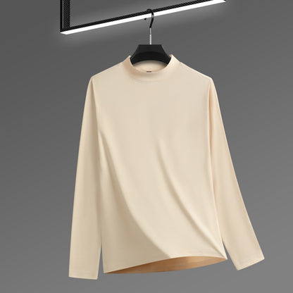 Men's Solid Color Threaded Velvet Half High Neck T-shirt