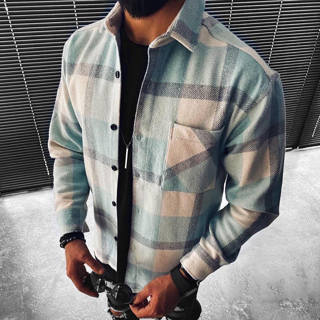 Men's Printed Plaid Woolen Shirt