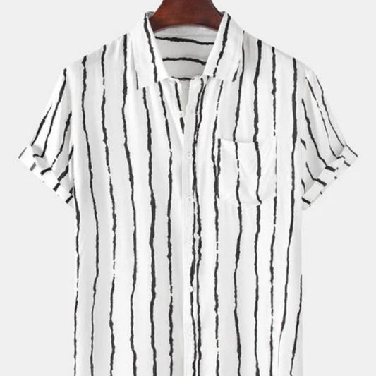 Summer Striped Casual Men's Short Sleeve Shirt