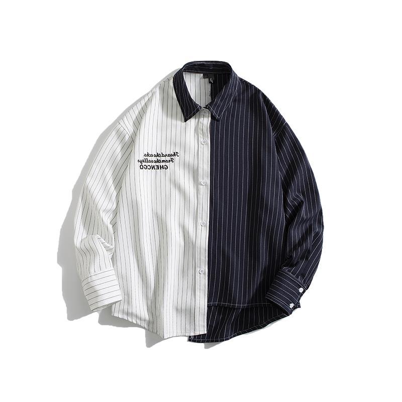 Men's Patchwork Loose Striped Long Sleeve Shirt