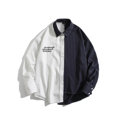 Men's Patchwork Loose Striped Long Sleeve Shirt