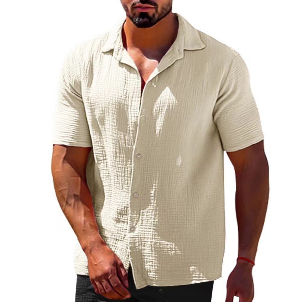 Solid Color Short Sleeve Button Men's Linen Shirts