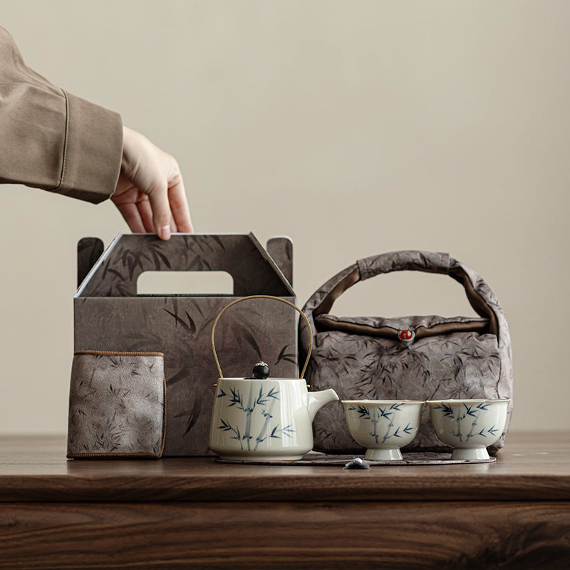 Hand-painted Bamboo Teapot Tea Making Household One Pot Two Cups