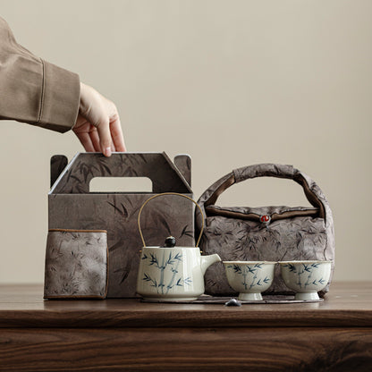 Hand-painted Bamboo Teapot Tea Making Household One Pot Two Cups