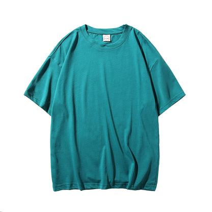 Loose Couple All-match Solid Color Round Neck Short Sleeves