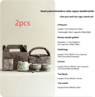 Hand-painted Bamboo Teapot Tea Making Household One Pot Two Cups