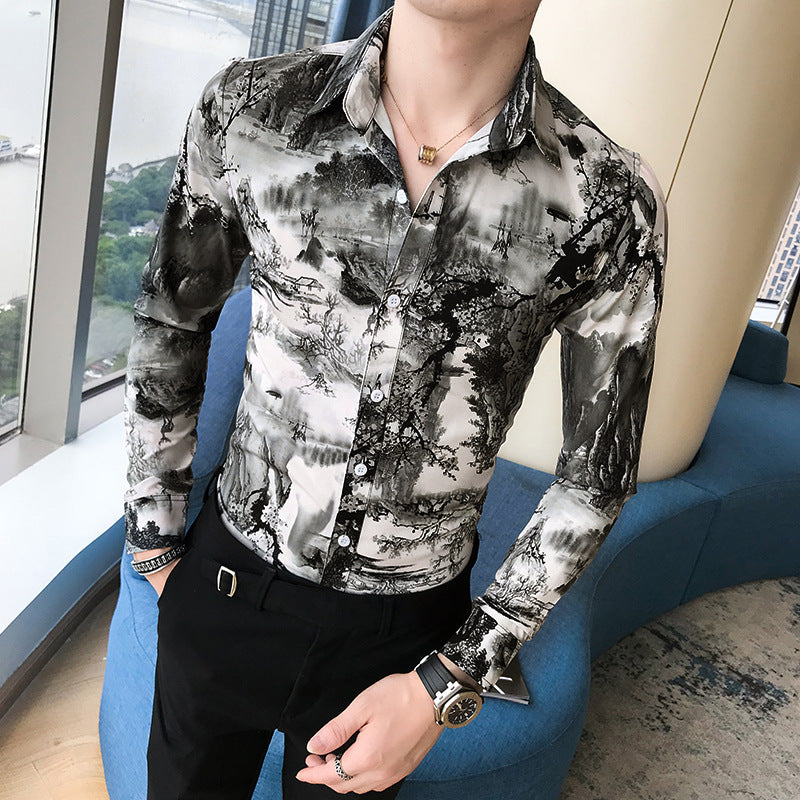 Men's long-sleeved floral shirt