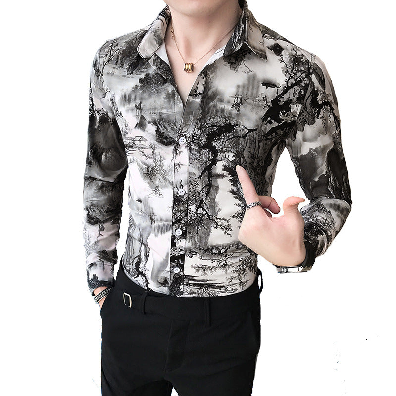Men's long-sleeved floral shirt