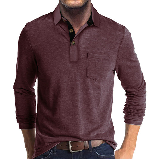 Mens Long-sleeve Lapel T-shirt Winter Base Layer Top