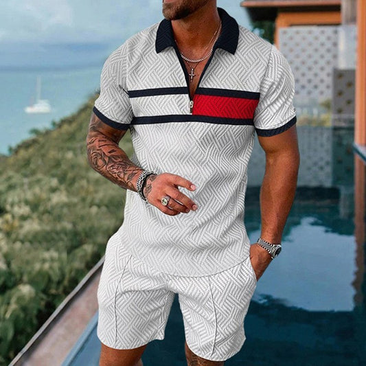 Men's Fashion Casual Polo Shirt Shorts Two-piece Set