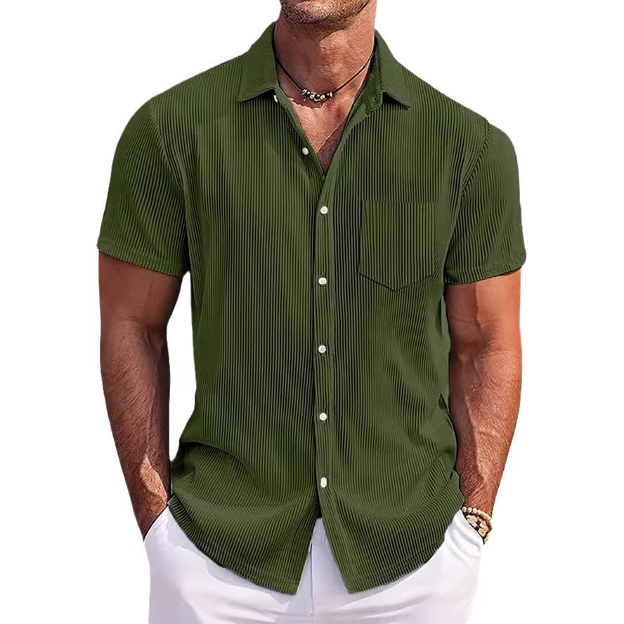 Solid Color Loose Vertical Striped Men's Short-sleeved Shirt