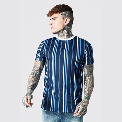 Short-sleeved 3D Printed T-shirt With Simple Stripes