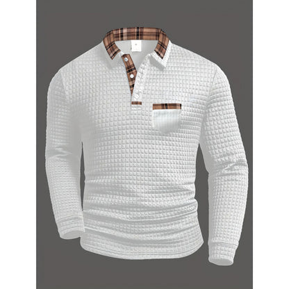 Men's Casual Solid Color Patchwork Pocket Collar Long Sleeve Polo Shirt