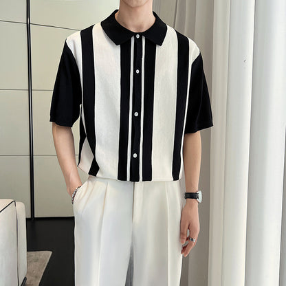 Men's Striped Color Blocking POLO Sweater