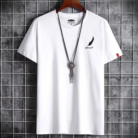 Summer Men's Short-sleeved T-shirt Casual Round Neck Loose Tide Brand Student Half-sleeved Large Size Base