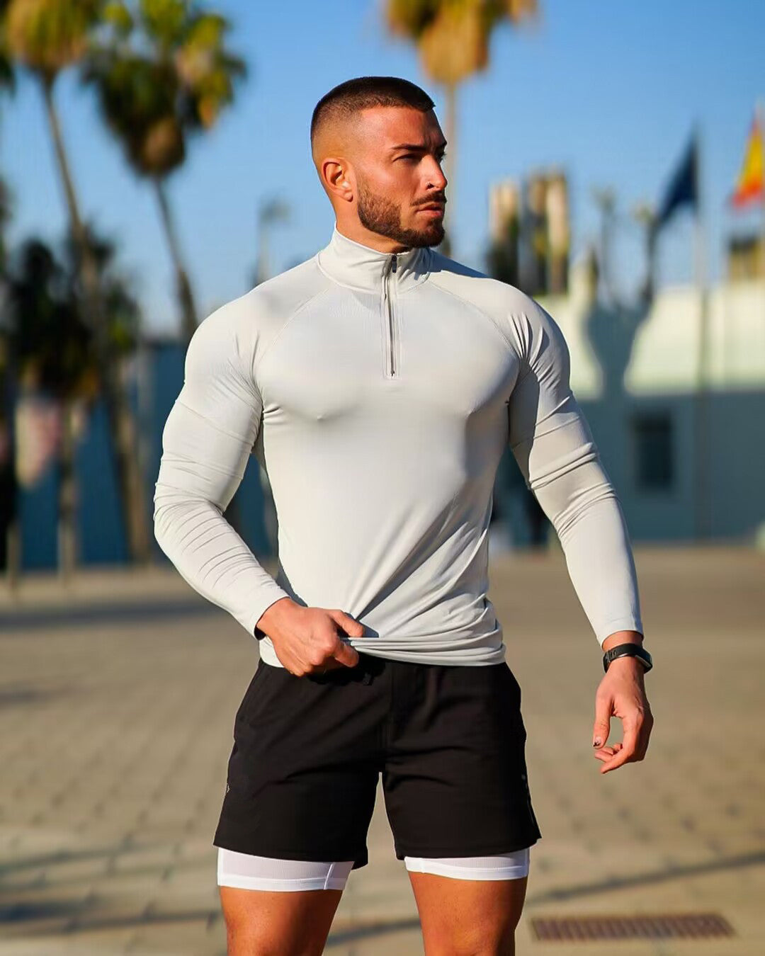 Fitness T-shirt, Quick Drying Half Zip Top, Tight Fitting Clothes, Long Sleeves