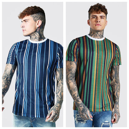 Short-sleeved 3D Printed T-shirt With Simple Stripes