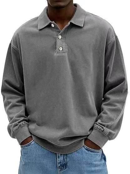 Fall Men's Long Sleeve Polo Shirts Casual Breathable Comfortable Tees Shirt Solid High Quality Sweatshirt Male T-Shirt