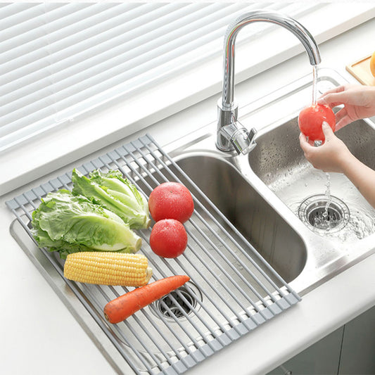 Sink Bowl Rack Stainless Steel Drain Rack Foldable Kitchen Sink Dish Rack