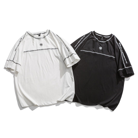 Contrasting Color Three-Dimensional Striped Short-Sleeved Half-Sleeved Shirt