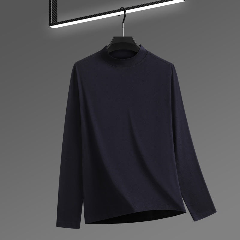 Men's Solid Color Threaded Velvet Half High Neck T-shirt