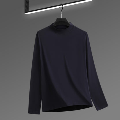 Men's Solid Color Threaded Velvet Half High Neck T-shirt