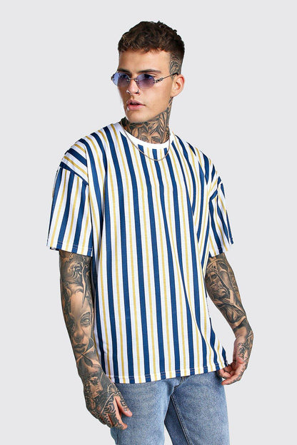 Short-sleeved 3D Printed T-shirt With Simple Stripes