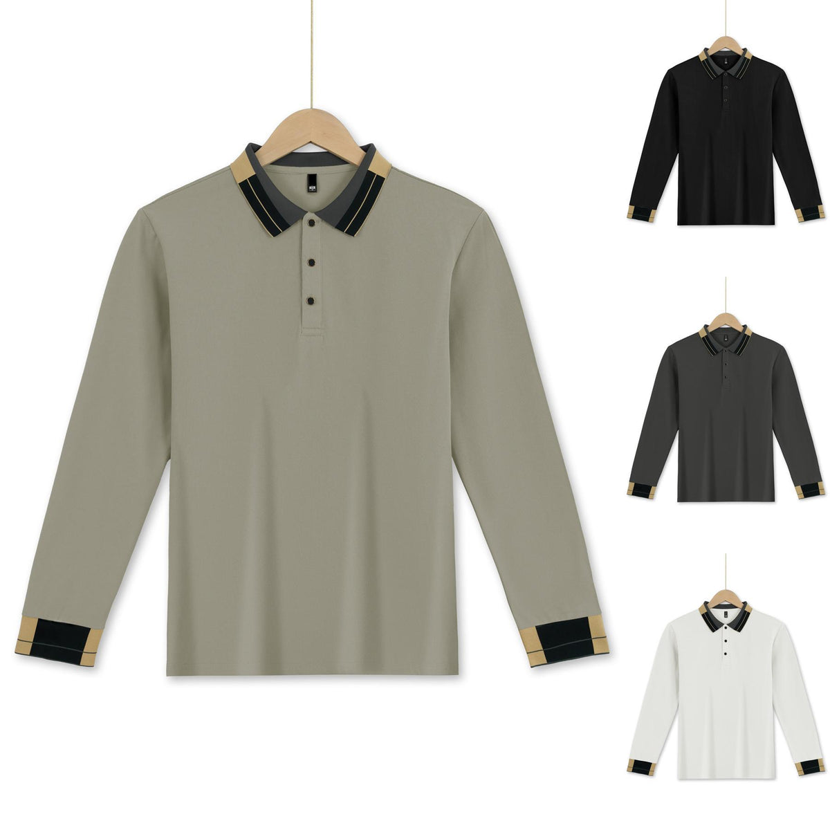 Long Sleeve Lapel Men's Solid Color Button Casual Business
