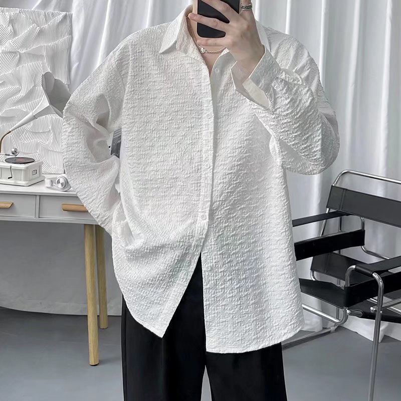 Mens Embossed Light-Luxury Shirt Top