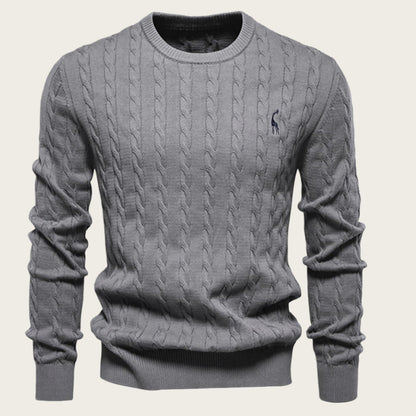 Embroidered Solid Color Knitted Sweater With Deer Pattern