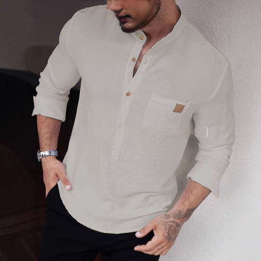 Mens Stylish Personalized Pleated Soft Skin-Friendly Long-Sleeve Shirt