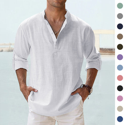 Men's Casual Cotton Linen Shirt Loose Long Sleeve Tee Spring Autumn Casual Men's Shirts