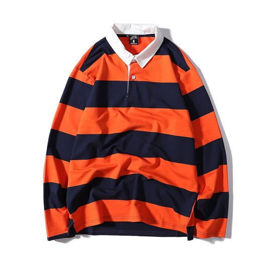 Striped Lapel Sweater Long-sleeved T-shirt Men