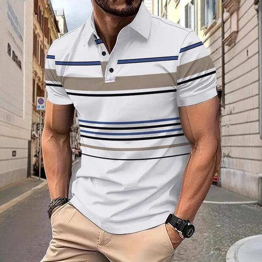 Men's Striped Short Sleeve Summer Business Casual Loose T-shirt